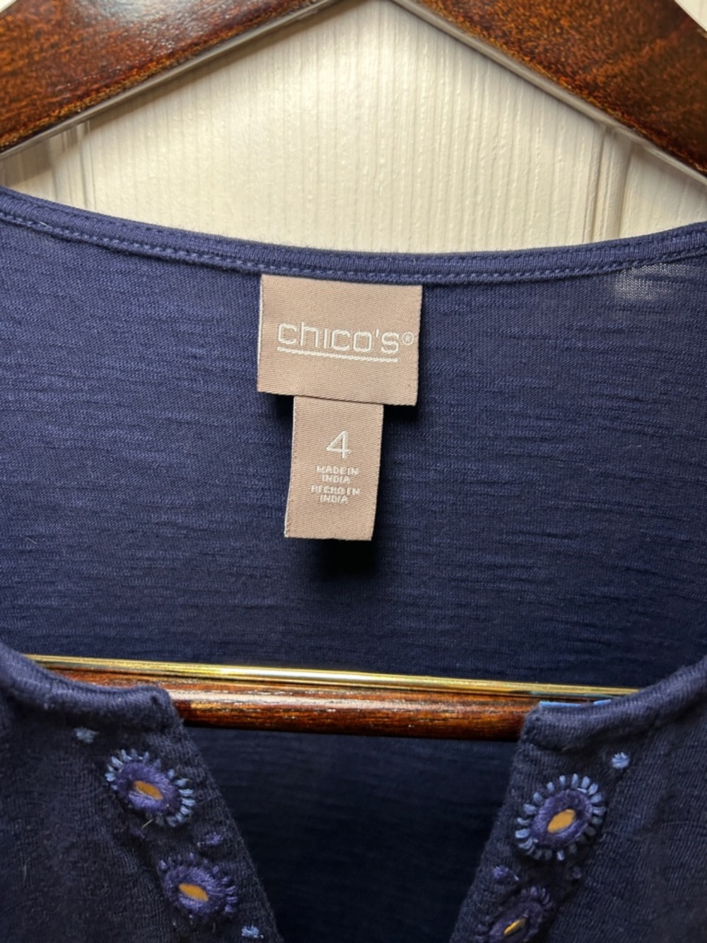 Chico's Navy Blue Soft Embellished Split V Tunic - Picture 2 of 6